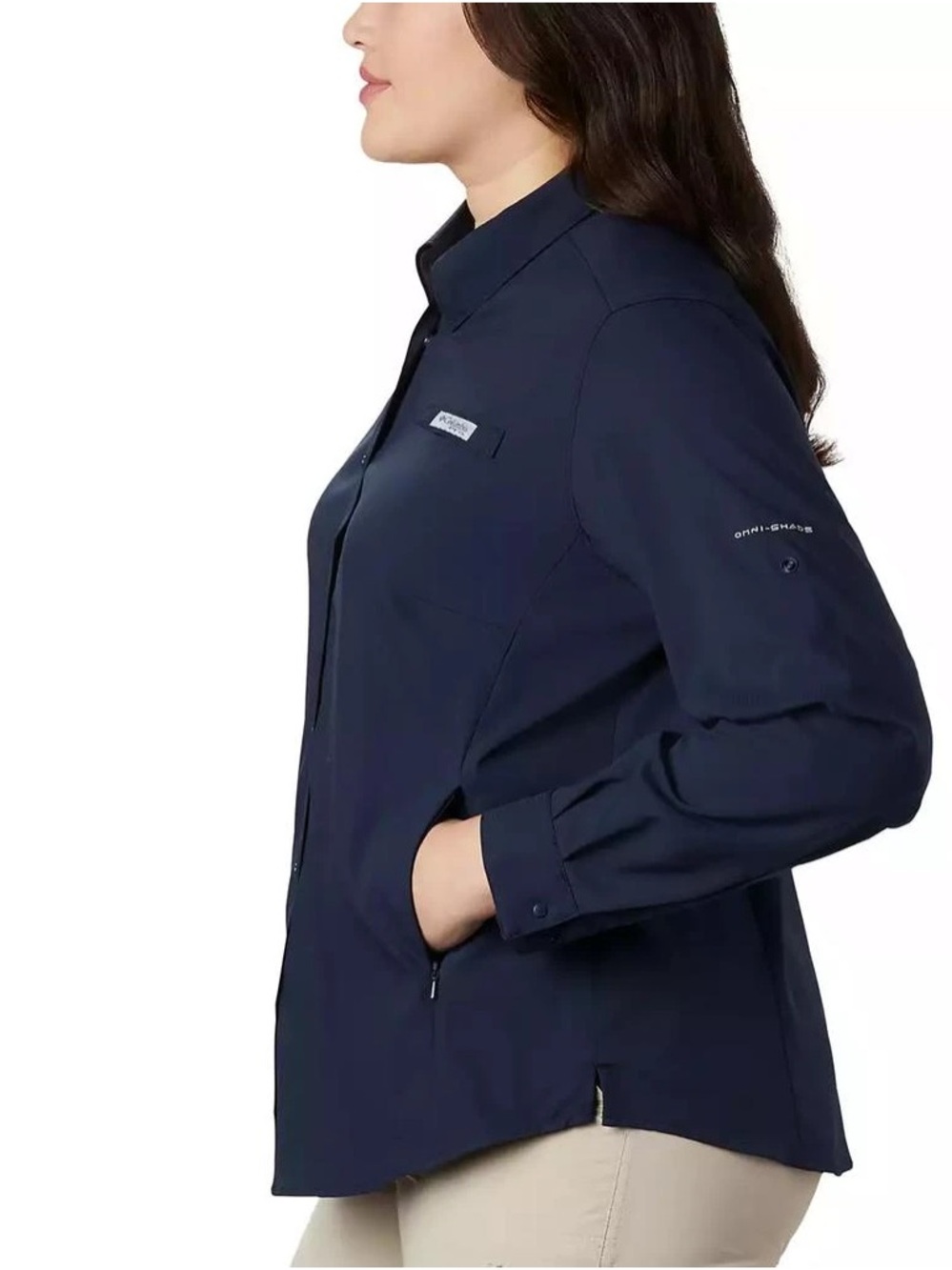 Columbia Tamiami Long Sleeve Shirt Womens 3X Plus Size UPF 40 Fishing NWT Navy - Picture 3 of 11